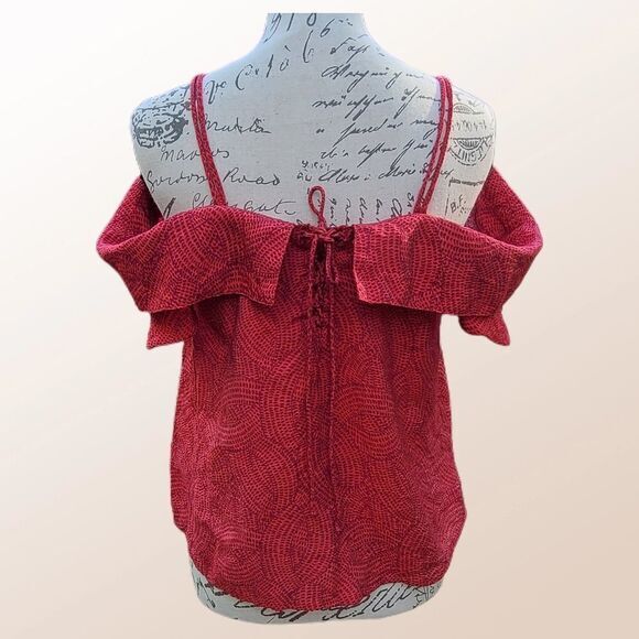 MAEVE -255 Anthropologie Mandalay Open-Shoulder Blouse Red Small - Picture 5 of 10